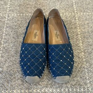 Valentino Size 39 studded denim and leather shoes. Almost brand new. Worn twice.